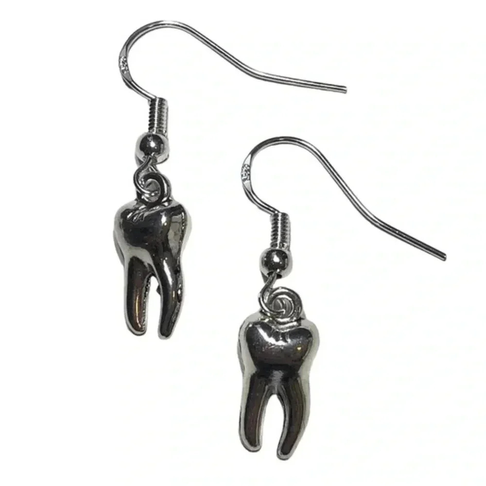 Tooth Teeth Dentist Dental Hygienist Silver Earrings Handmade New